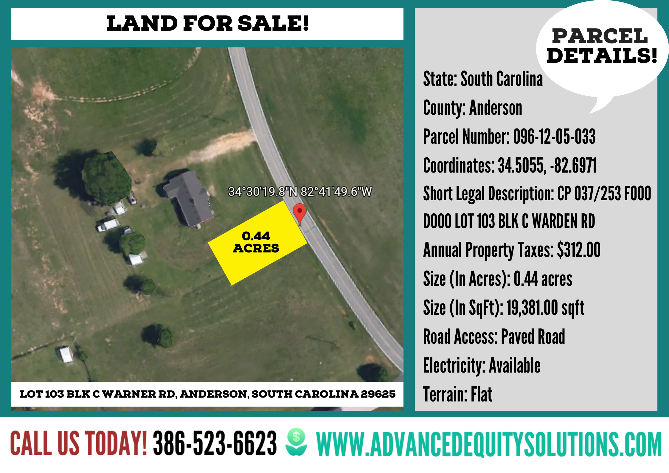 .44 Acre Lot in Anderson, SC No HOA Fees Bring your Mobile Home! 25 Below Market Value!